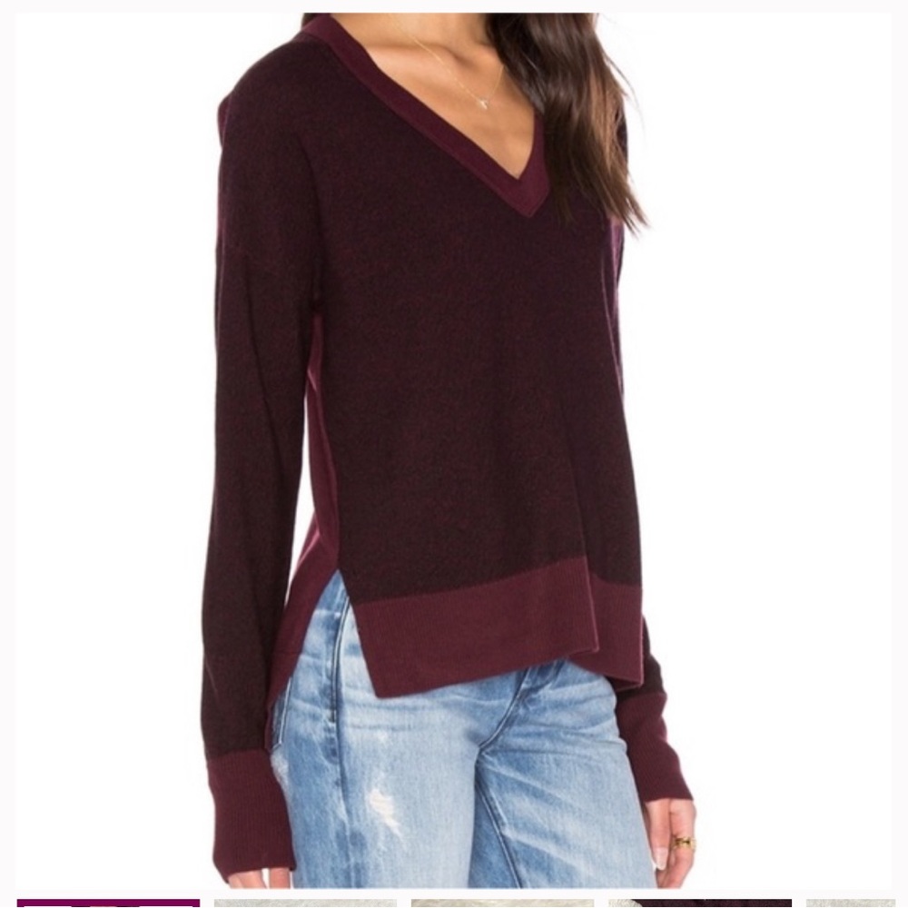 Rag and bone Jean/ v neck merino wool sweater burgundy size small